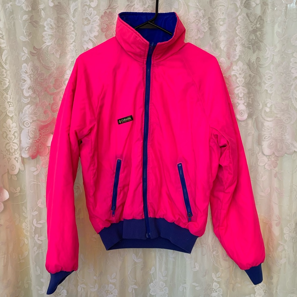 90s Columbia Blue/Hot Pink Reversible bomber jacket